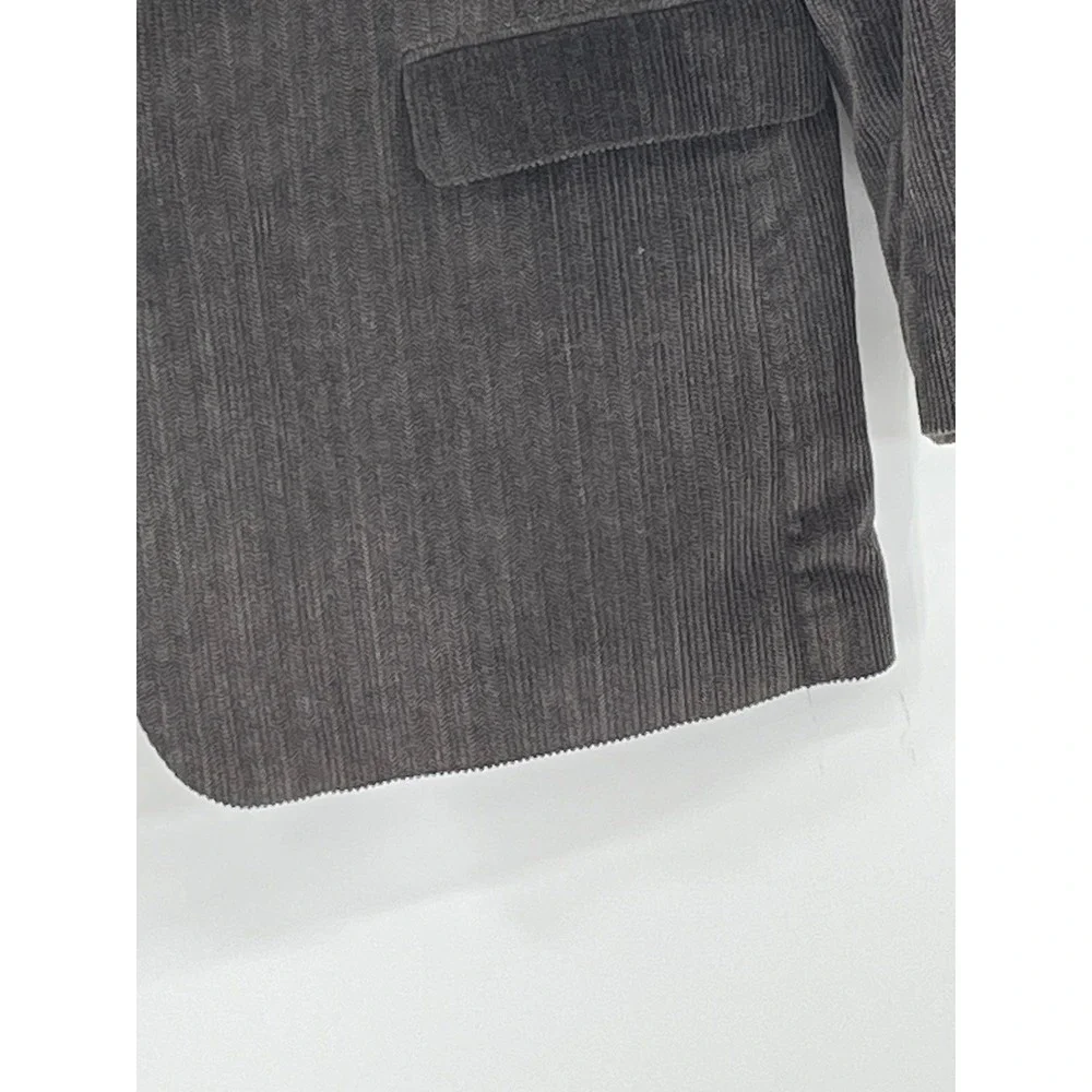 Chaps Mens Blazer 46L Sport Coat Grey Corduroy Herringbone Texture Preppy